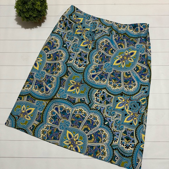 East 5th Dresses & Skirts - East 5th Blue Green Paisley‎ Geometric Long Modest Pencil Skirt Women’s Size 12